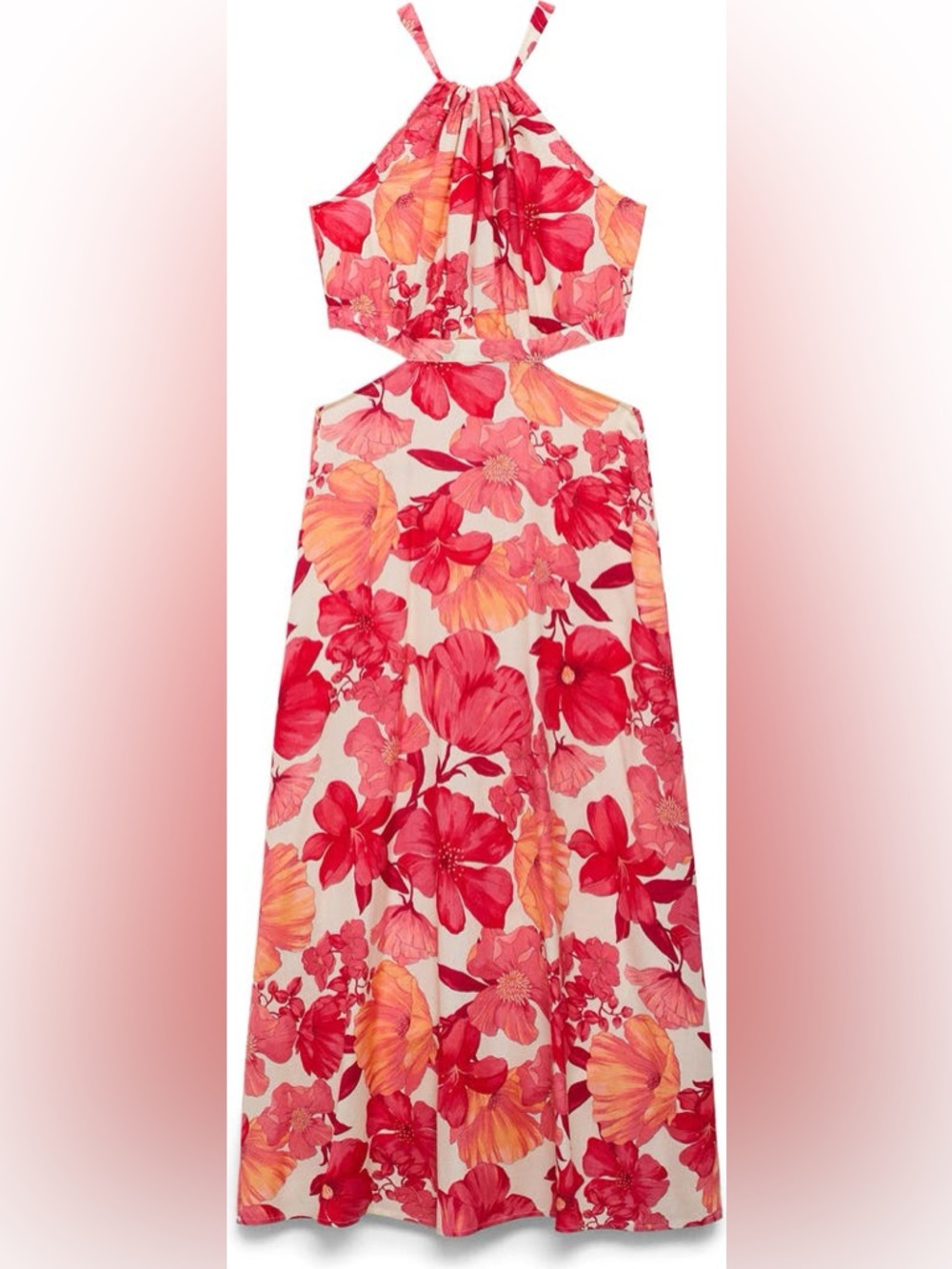 MANGO Floral Halter Neck Cutout Maxi Dress